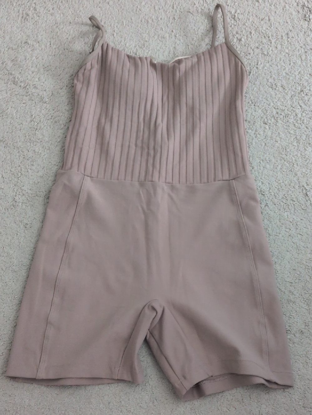 LIVE! Sleeveless Ribbed-Top Romper in Nude